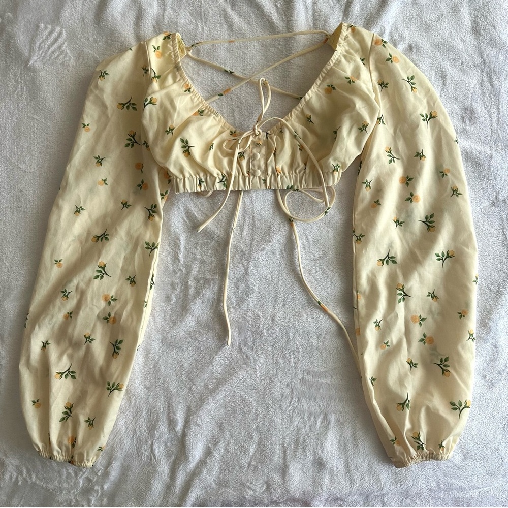 Princess Polly Violetta Yellow Floral Crop Top